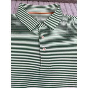 Michel Rouen Mens XL Green White Striped Performance Golf Polo Shirt Stag Logo